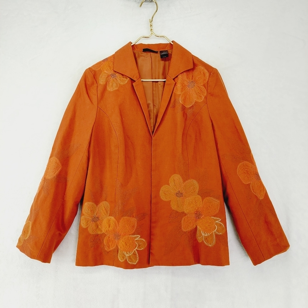 Studio Orange Floral Long Sleeve Collared light jacket linen blend 6086